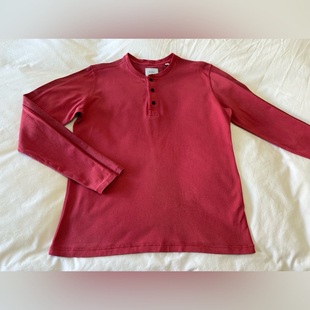Billy Reid | Mens Medium | Washed Red Long Sleeve Henley Shirt Cotton Blend